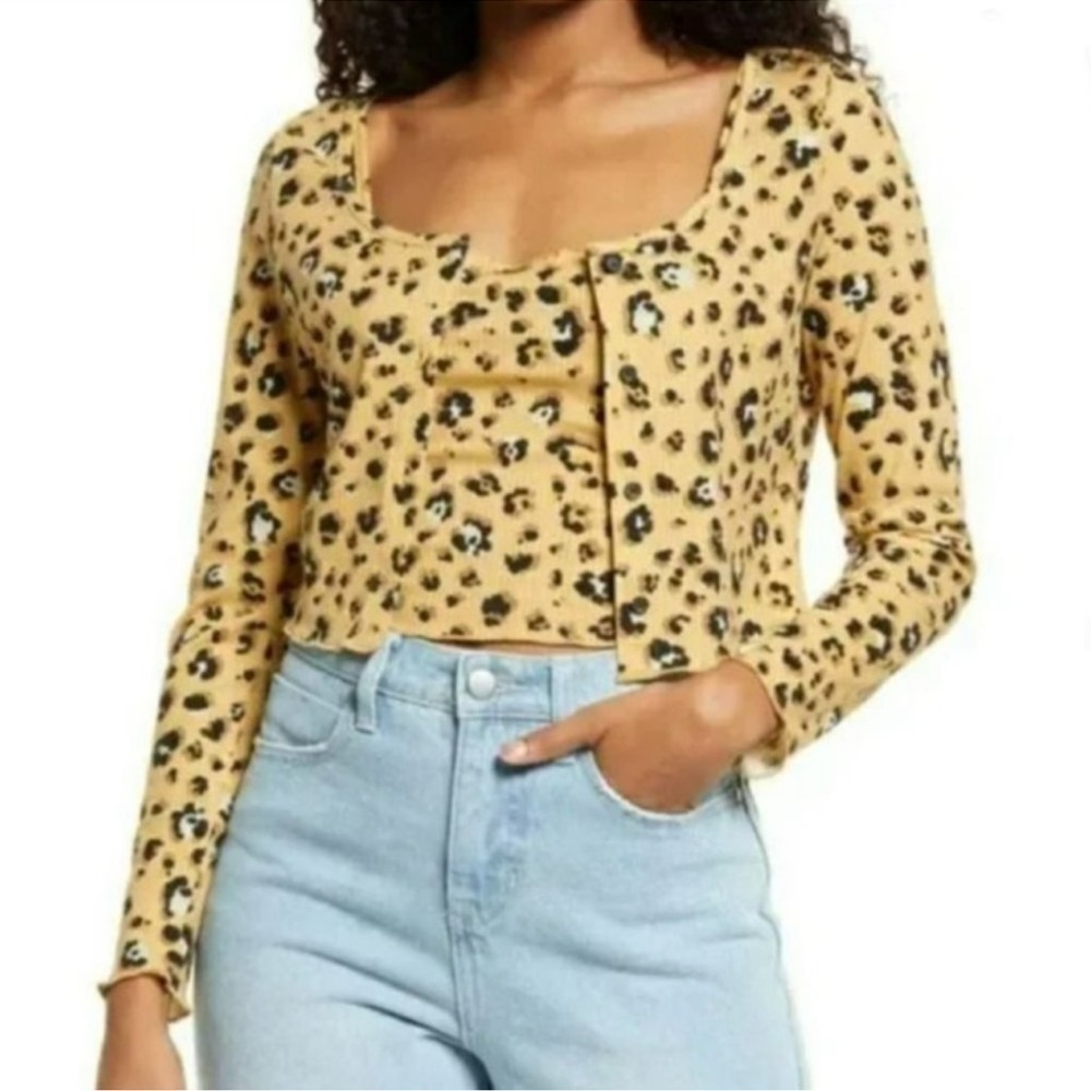NWT BP Leopard Animal Print Crop Top Twin Set Cami and Button Up Size Small NEW